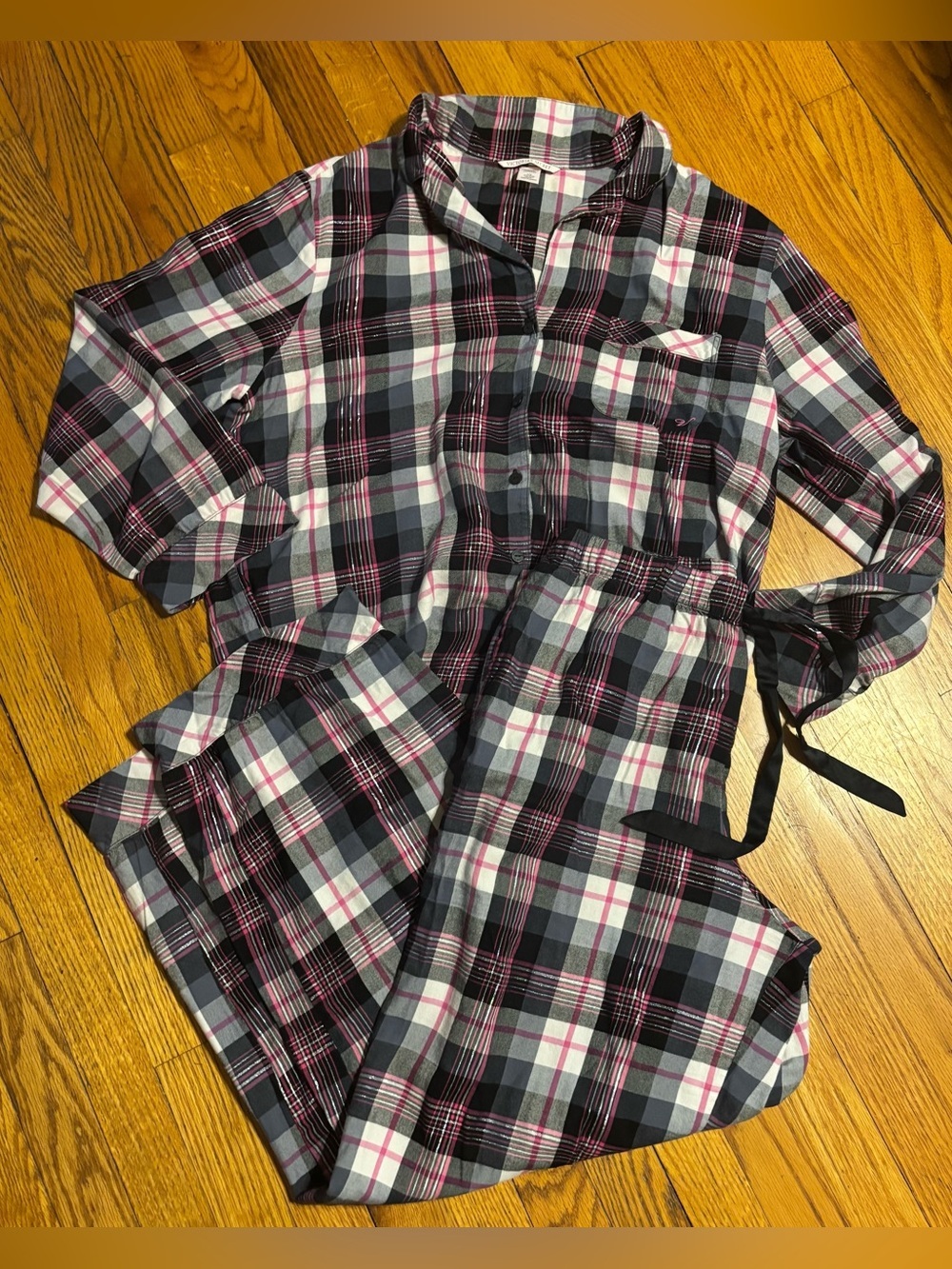 Victoria's Secret Plaid Pajama Set - Black, Gray & Pink